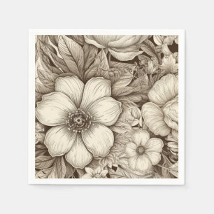 Vintage Floral Sepia Pattern (4) Napkin