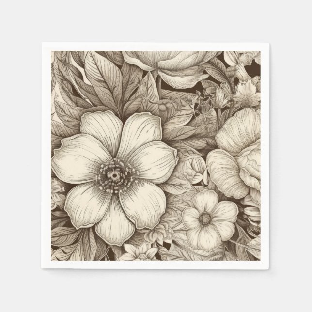 Vintage Floral Sepia Pattern (4) Napkin (Front)