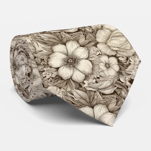 Vintage Floral Sepia Pattern (4) Tie (Rolled)