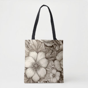 Vintage Floral Sepia Pattern (4) Tote Bag