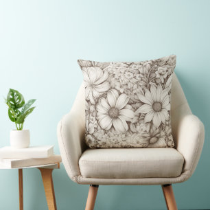 Vintage Floral Sepia Pattern (5) Cushion