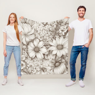 Vintage Floral Sepia Pattern (5) Fleece Blanket