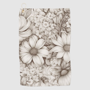 Vintage Floral Sepia Pattern (5) Golf Towel