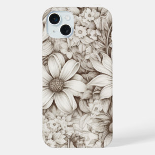 Vintage Floral Sepia Pattern (5) iPhone 15 Plus Case
