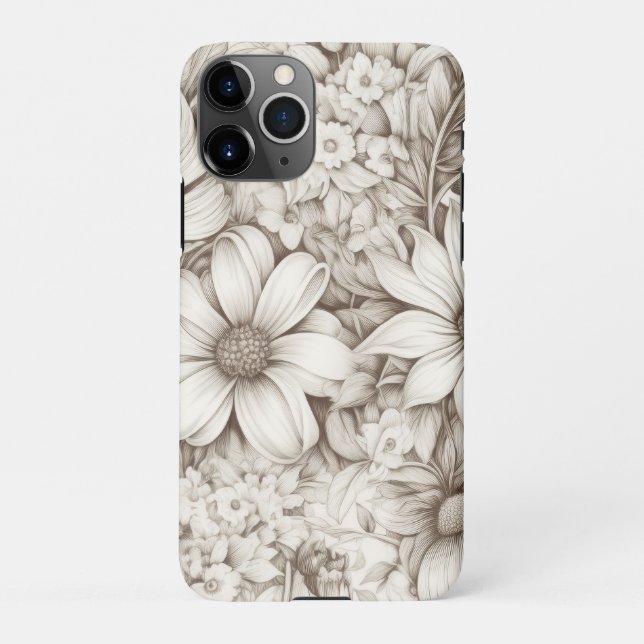 Vintage Floral Sepia Pattern (5) iPhone Case (Back)
