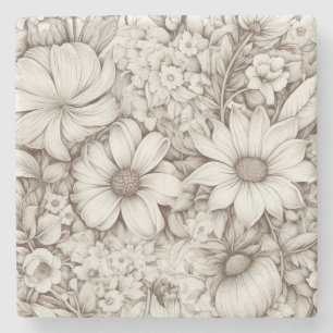 Vintage Floral Sepia Pattern (5) Stone Coaster