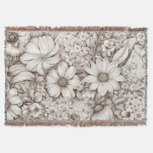 Vintage Floral Sepia Pattern (5) Throw Blanket