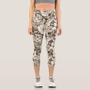 Vintage Floral Sepia Pattern (6) Capri Leggings