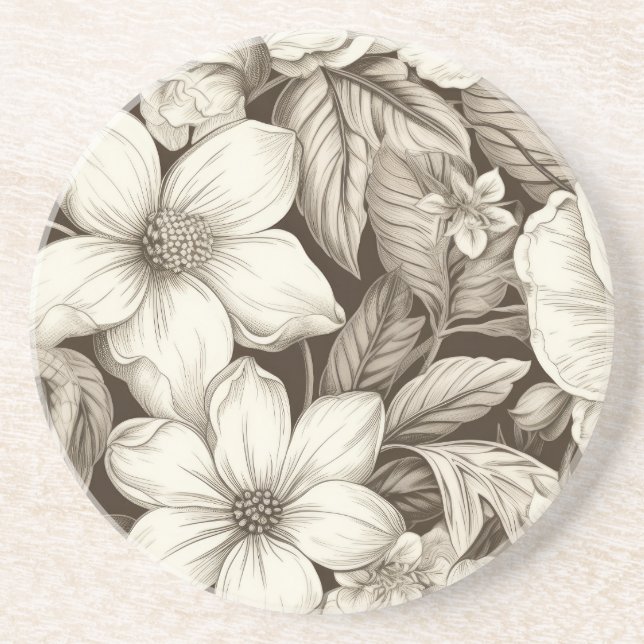 Vintage Floral Sepia Pattern (6) Coaster (Front)
