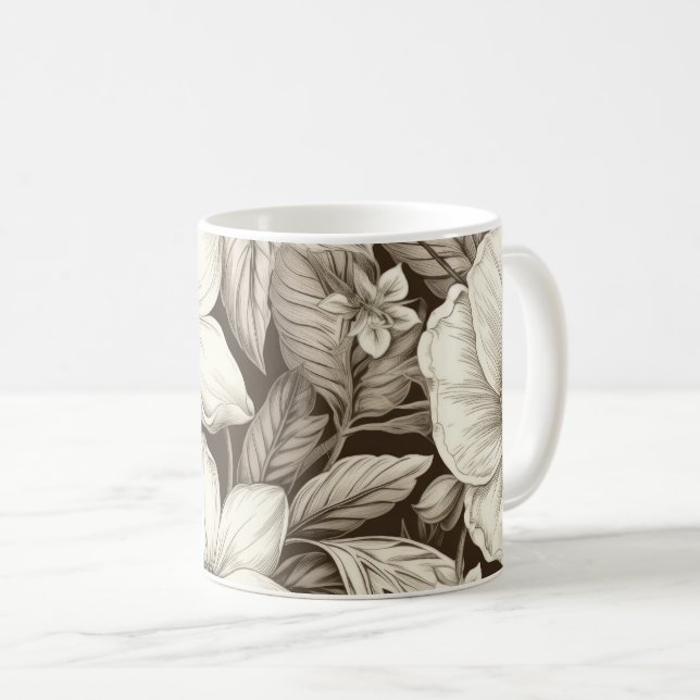 Vintage Floral Sepia Pattern (6) Coffee Mug (Front Right)
