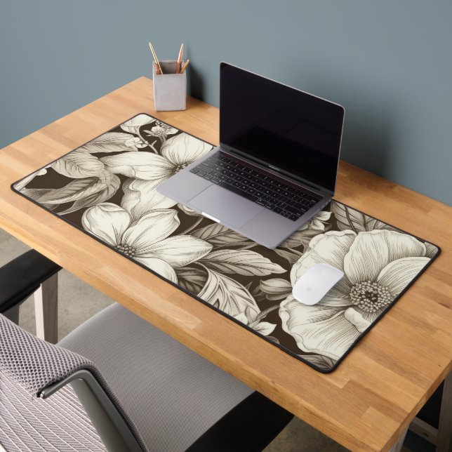 Vintage Floral Sepia Pattern (6) Desk Mat (Office 2)