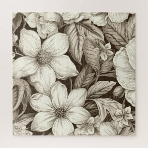 Vintage Floral Sepia Pattern (6) Jigsaw Puzzle