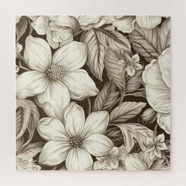 Vintage Floral Sepia Pattern (6) Jigsaw Puzzle (Vertical)