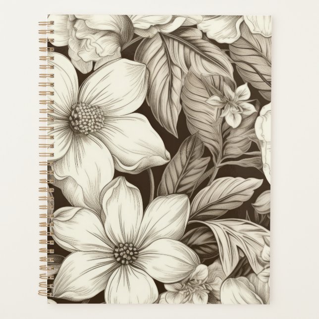 Vintage Floral Sepia Pattern (6) Planner (Front)