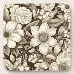 Vintage Floral Sepia Pattern (7) Coaster
