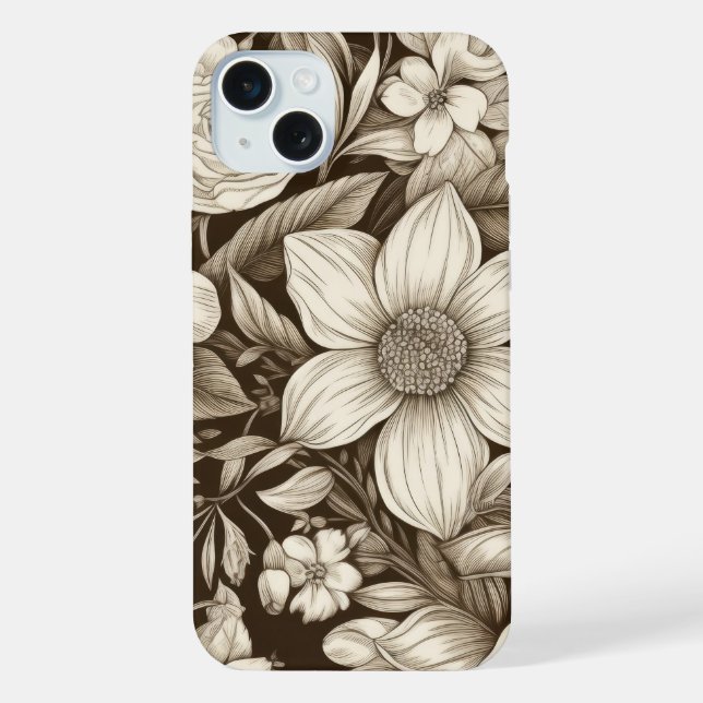 Vintage Floral Sepia Pattern (7) iPhone Case (Back)