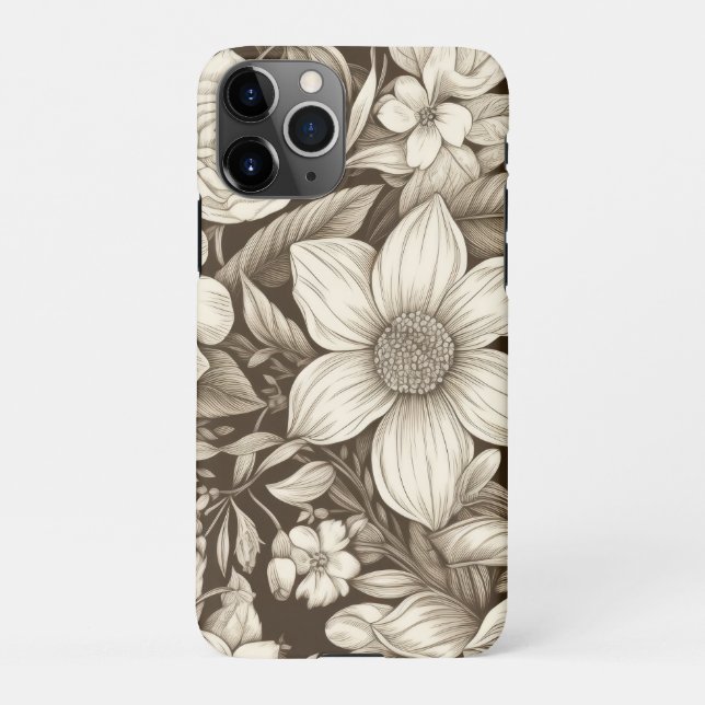 Vintage Floral Sepia Pattern (7) iPhone Case (Back)