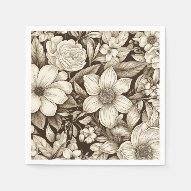 Vintage Floral Sepia Pattern (7) Napkin (Front)