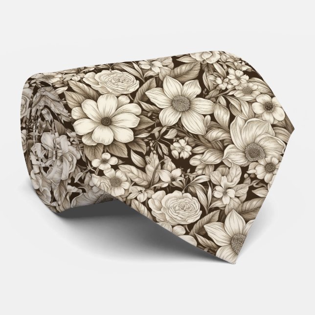 Vintage Floral Sepia Pattern (7) Tie (Rolled)