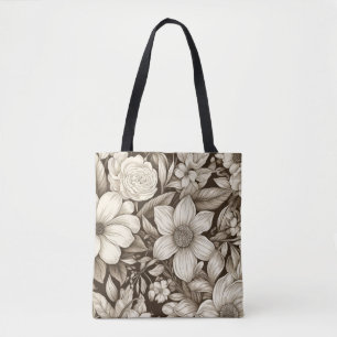 Vintage Floral Sepia Pattern (7) Tote Bag