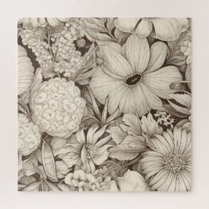 Vintage Floral Sepia Pattern (8) Jigsaw Puzzle