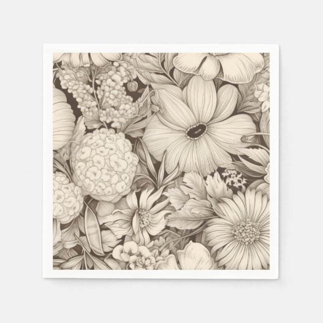 Vintage Floral Sepia Pattern (8) Napkin (Front)