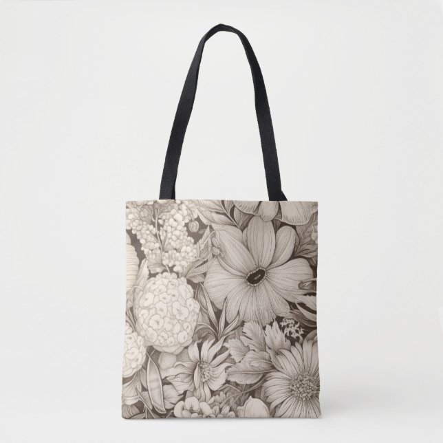 Vintage Floral Sepia Pattern (8) Tote Bag (Front)