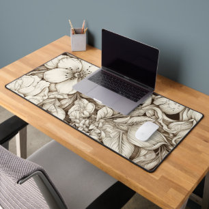 Vintage Floral Sepia Pattern (9) Desk Mat