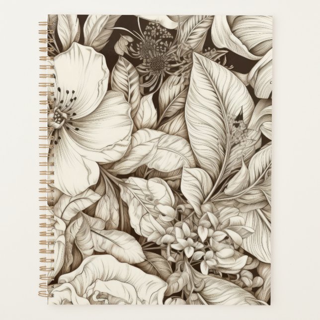 Vintage Floral Sepia Pattern (9) Planner (Front)