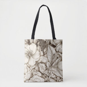 Vintage Floral Sepia Pattern (9) Tote Bag