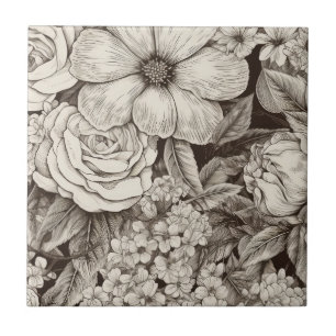 Vintage Floral Sepia Pattern Tile