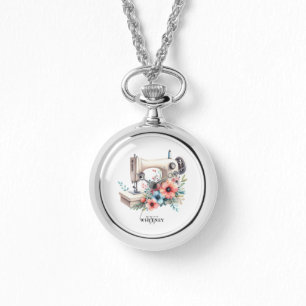 Vintage Floral Sewing Machine Monogrammed Custom  Watch