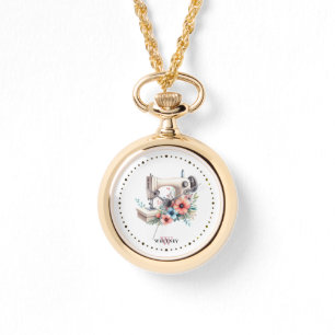 Vintage Floral Sewing Machine Monogrammed Necklace