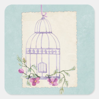 Vintage Floral Shabby Blue Scrapbook Embellishment Square Sticker