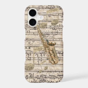 Vintage Floral Sheet Music Saxophone & Gold Music