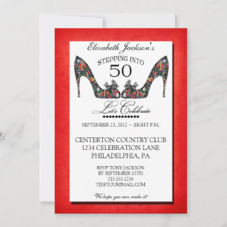 Vintage Floral Shoe 50th Birthday Invitation