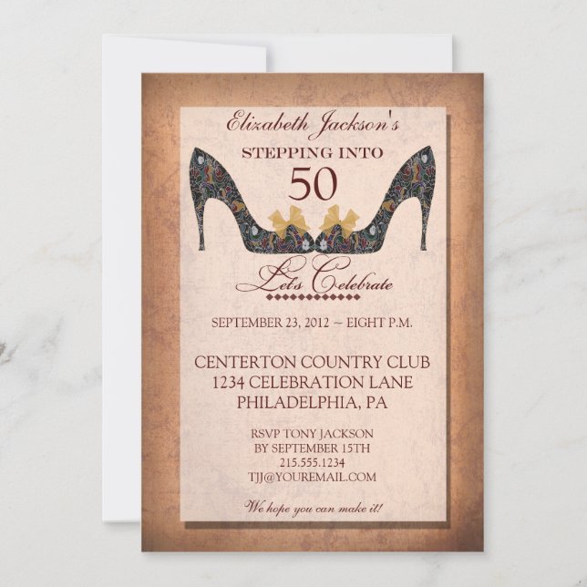 Vintage Floral Shoe 50th Birthday Invitation (Front)
