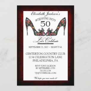 Vintage Floral Shoe 50th Birthday Invitation