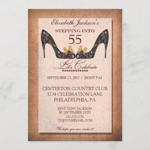 Vintage Floral Shoe 55th Birthday Party Invitation