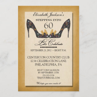 Vintage Floral Shoe 60th Birthday Party Invitation