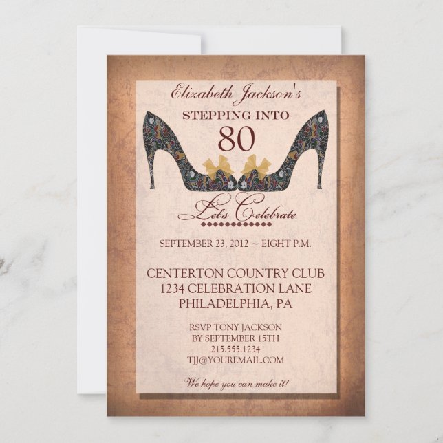 Vintage Floral Shoe 80th Birthday Party Invitation (Front)