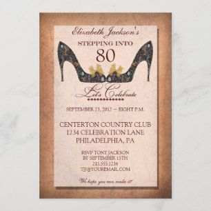Vintage Floral Shoe 80th Birthday Party Invitation