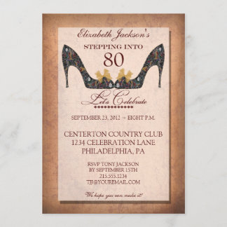 Vintage Floral Shoe 80th Birthday Party Invitation