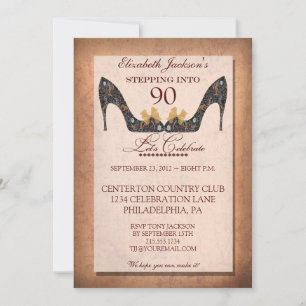 Vintage Floral Shoe 90th Birthday Party Invitation