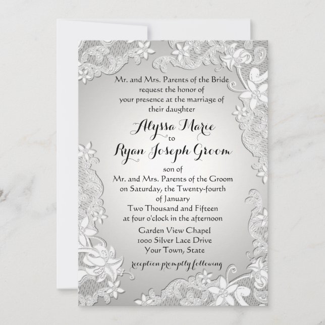 Vintage Floral Silver Design Invitation (Front)