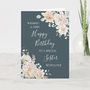 Vintage Floral Sister Happy Birthday Card