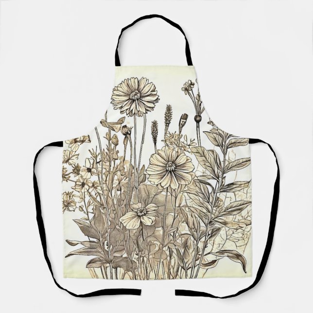 Vintage Floral Sketch Design Apron (Front)