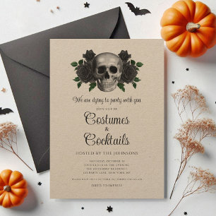 Vintage Floral Skull Costumes & Cocktail Halloween Invitation