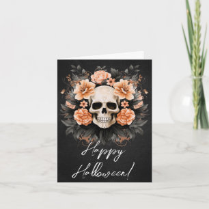 Vintage Floral Skull Halloween Card