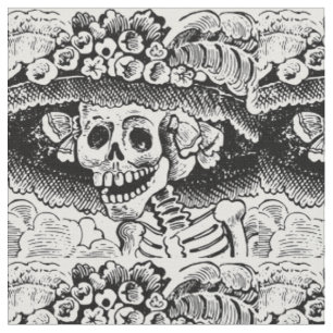 Vintage Floral Skull Halloween Fabric